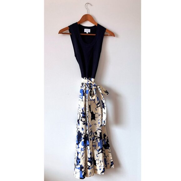 Tanya Taylor Devon Mixed Media Floral Print Midi Dress Maritime Blue Size Small - Picture 3 of 7